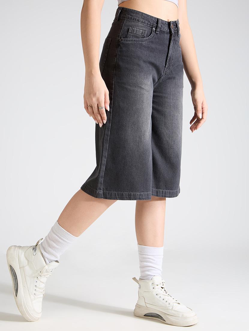 women washed high rise denim bermuda short - 21991221 - Standard Image - 2