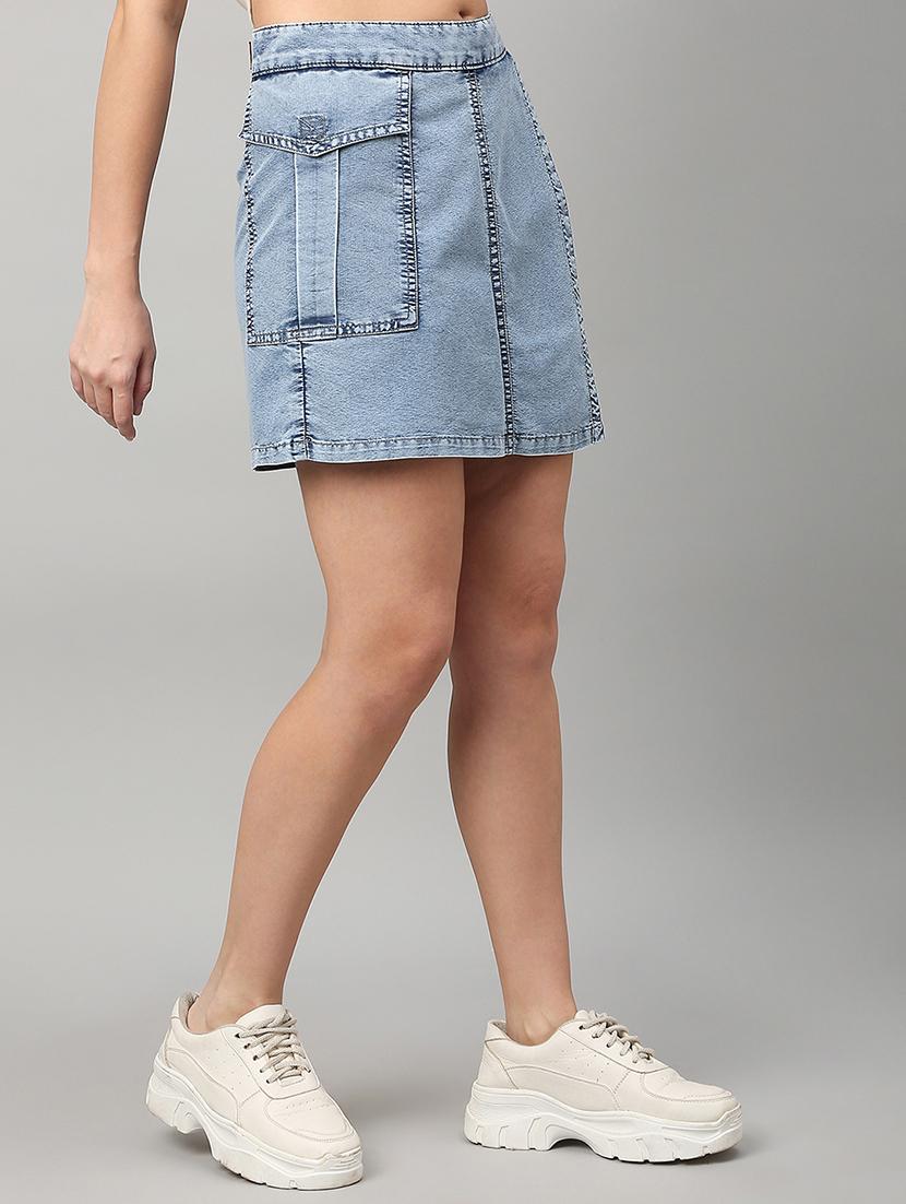 women solid high rise denim skorts - 21991222 - Standard Image - 2