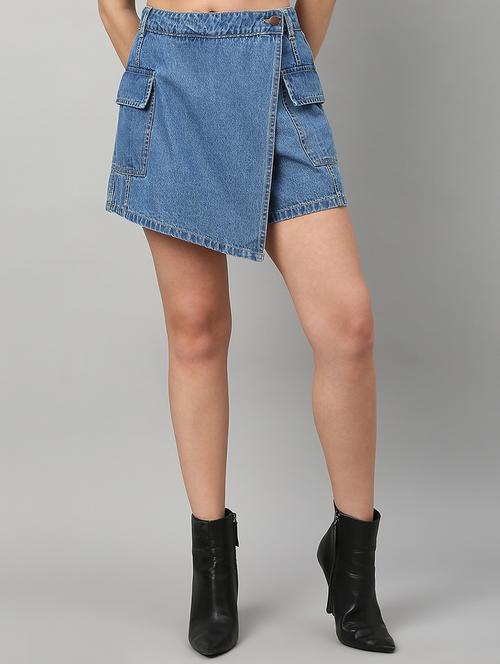 women solid high rise denim skorts - 21991224 -  Standard Image - 0