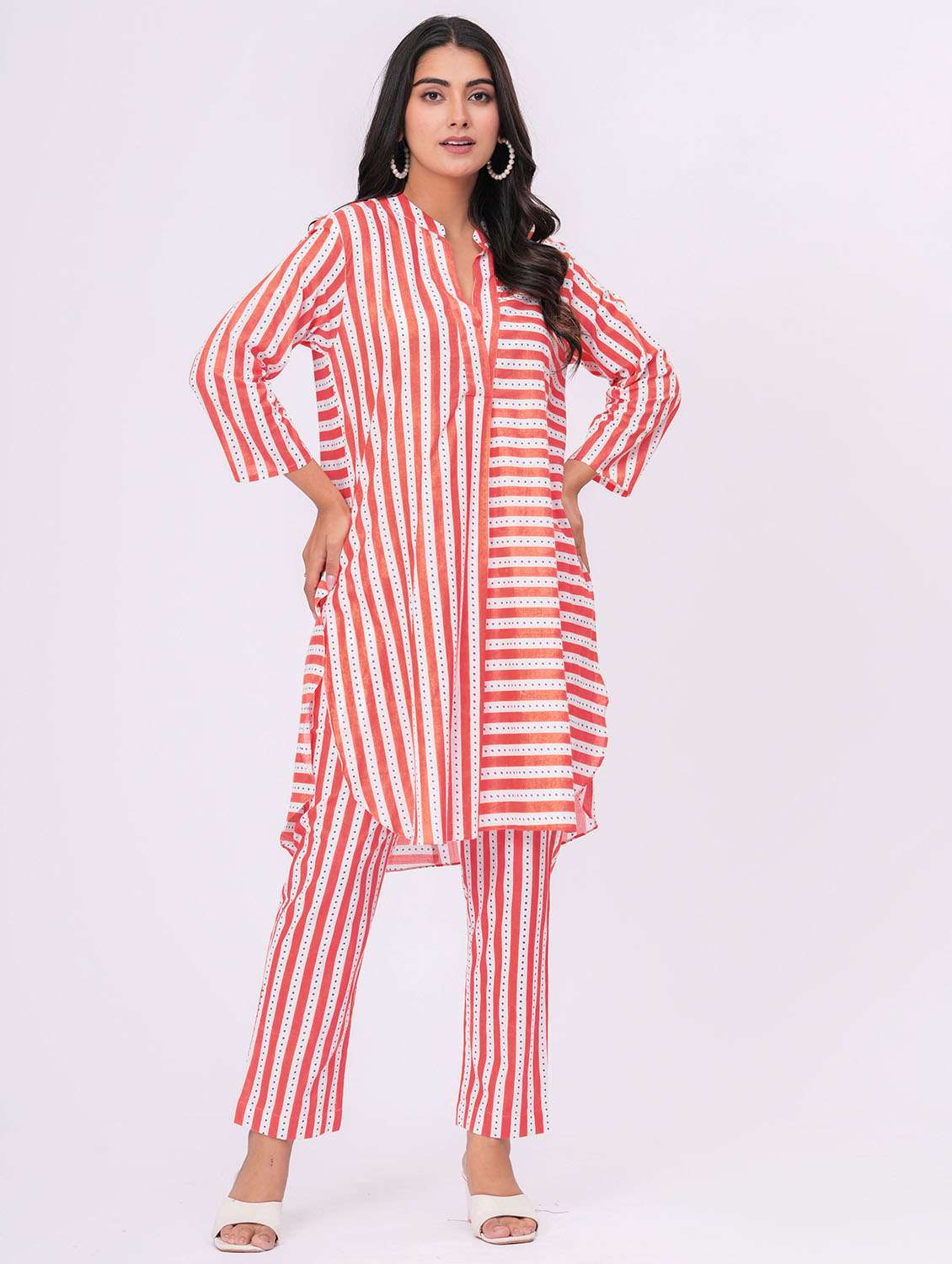 women striped long sleeve ethnic co-ord set - 21991262 - Standard Image - 2