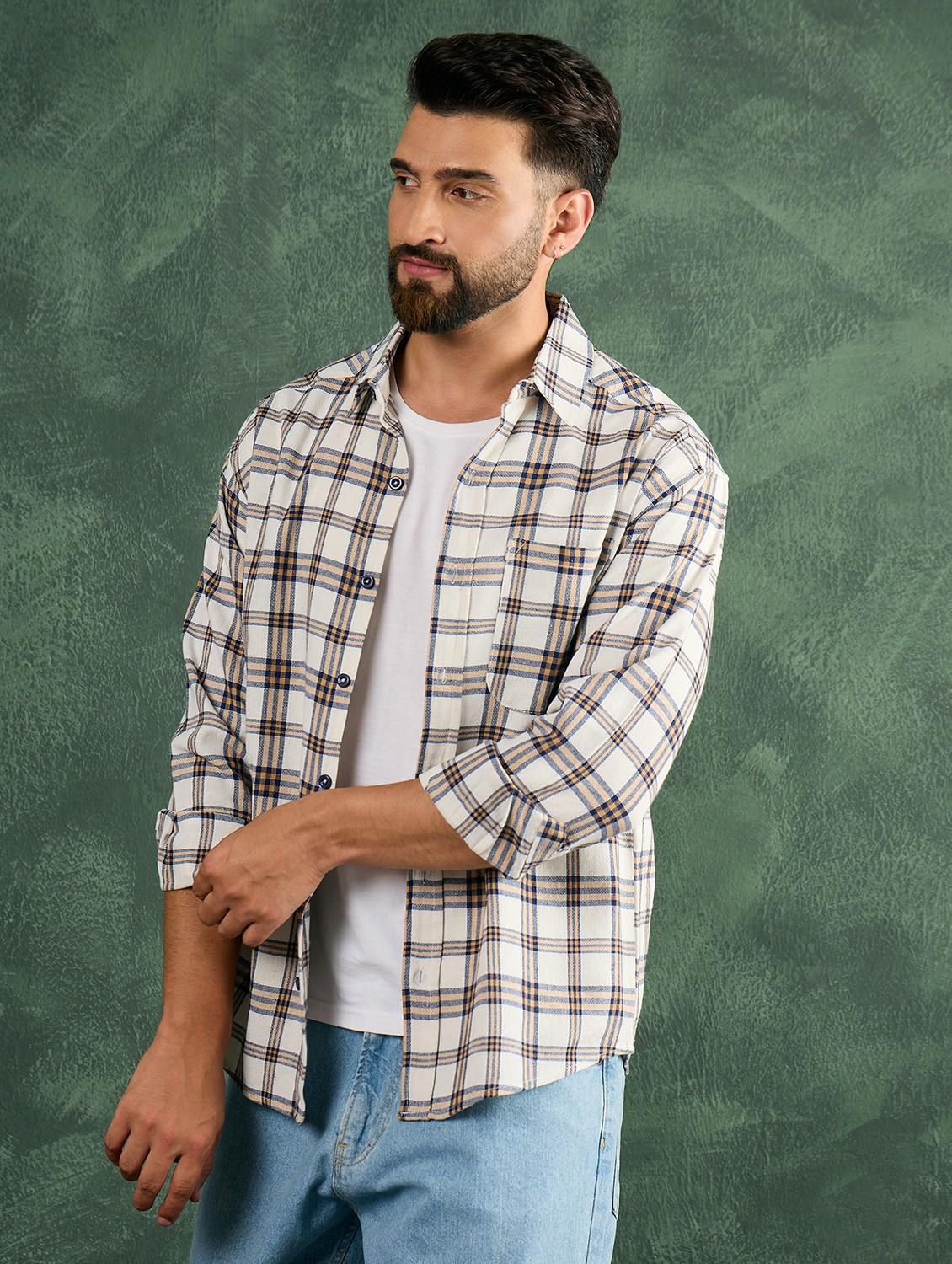 men checkered collared long sleeve oversized shirt - 21991272 - Standard Image - 2