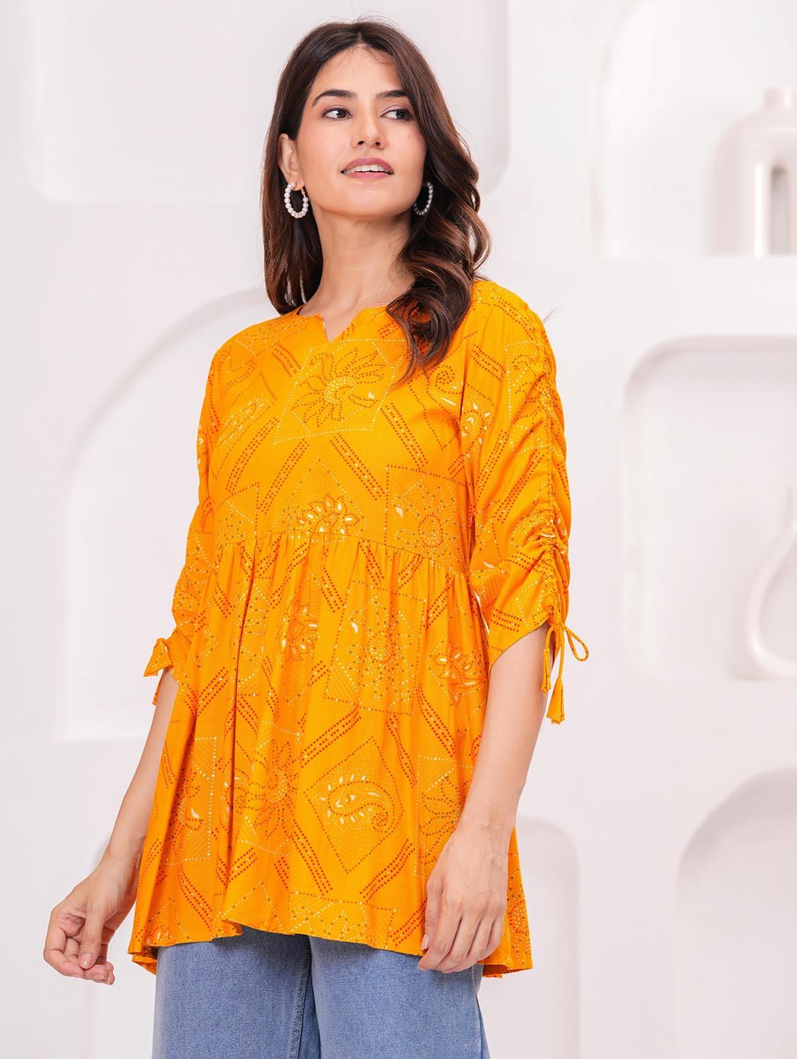 women printed side tie up sleeve peplum top - 21991353 - Standard Image - 2