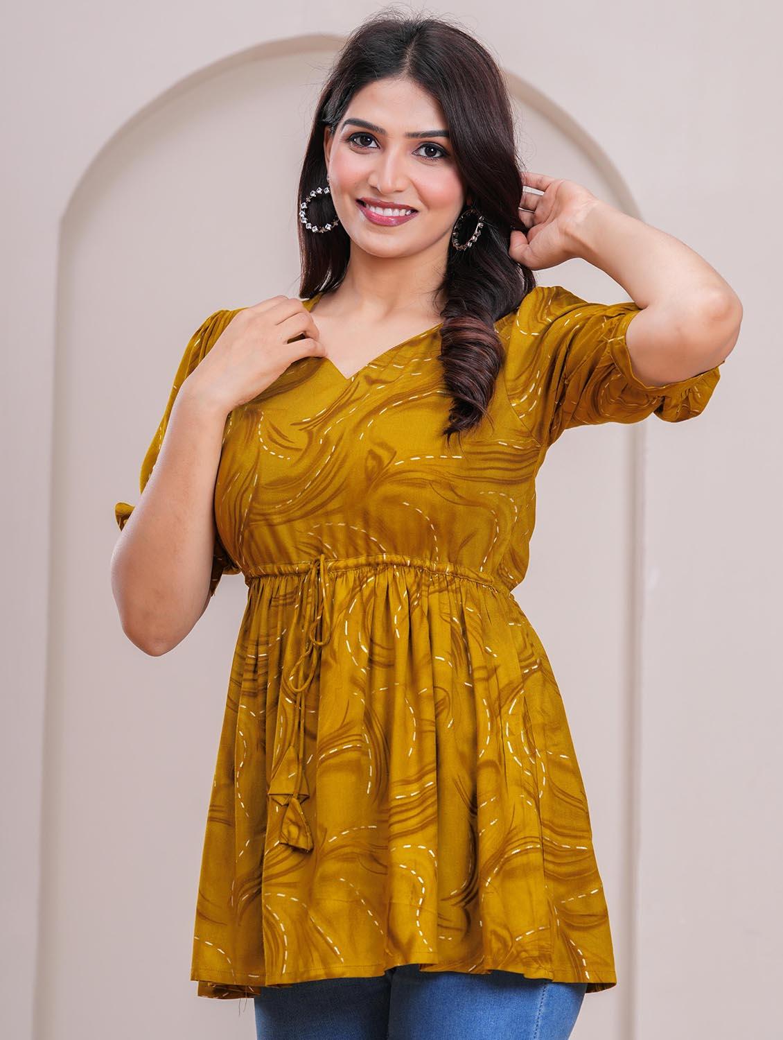 women printed puff sleeve peplum top - 21991356 - Standard Image - 2