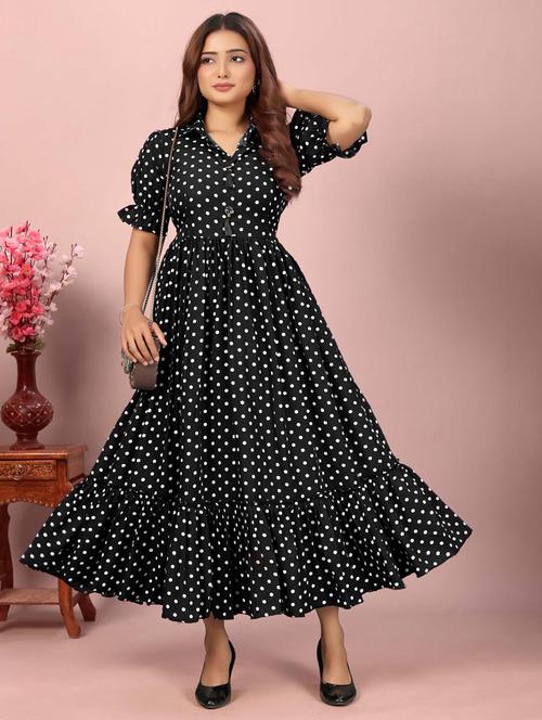 women polka doted puff sleeve tiered dress - 21991359 - Standard Image - 0