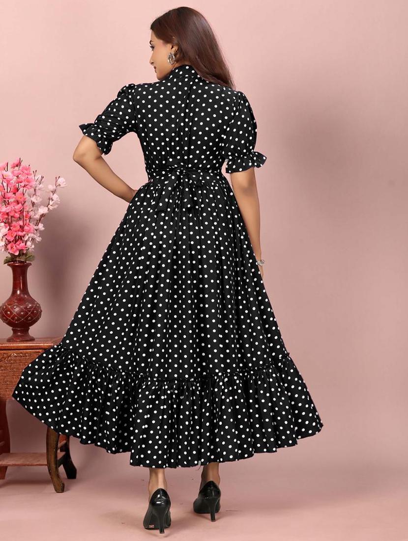 women polka doted puff sleeve tiered dress - 21991359 - Standard Image - 2