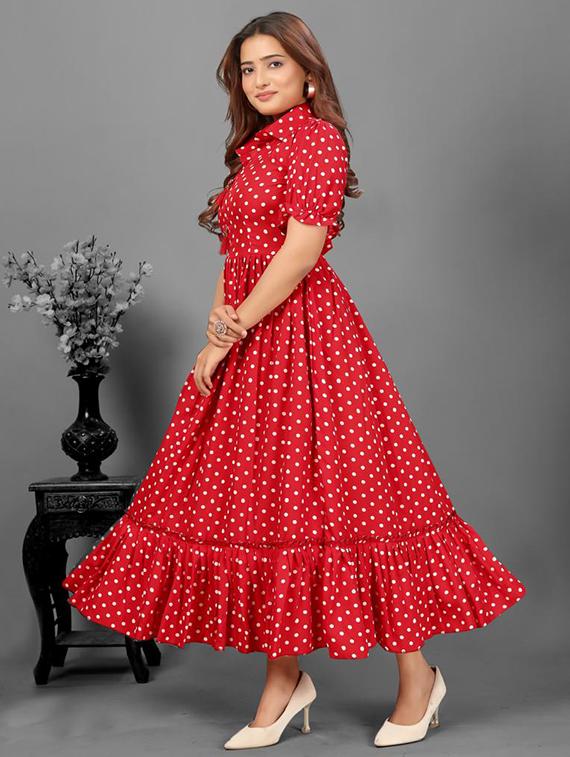 women polka doted collared tiered dress - 21991361 - Standard Image - 2