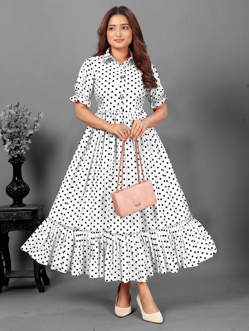 women polka doted collared tiered dress - 21991362 - Standard Image - 0