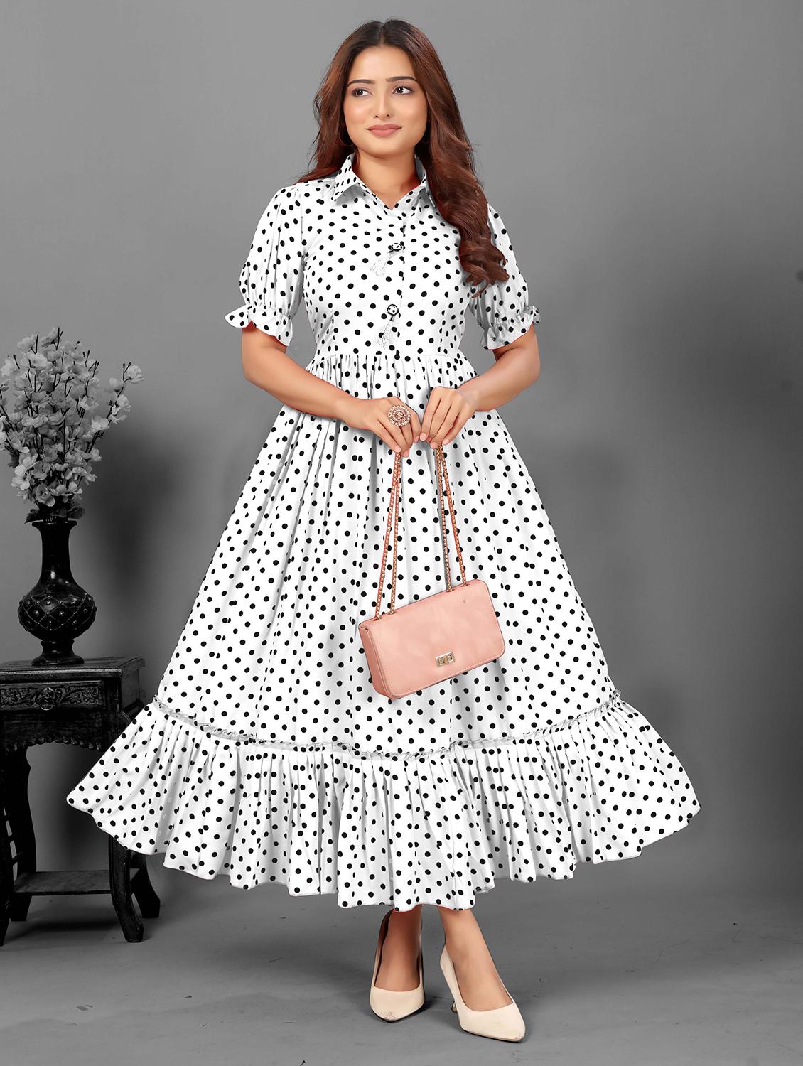 women polka doted collared tiered dress - 21991362 - Zoom Image - 0