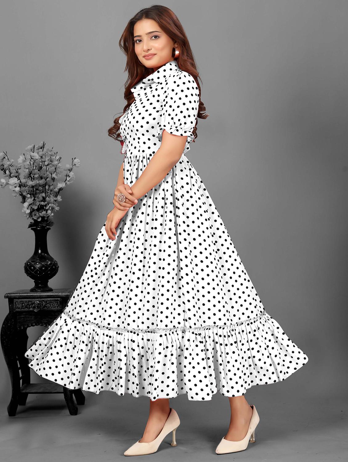 women polka doted collared tiered dress - 21991362 - Standard Image - 2