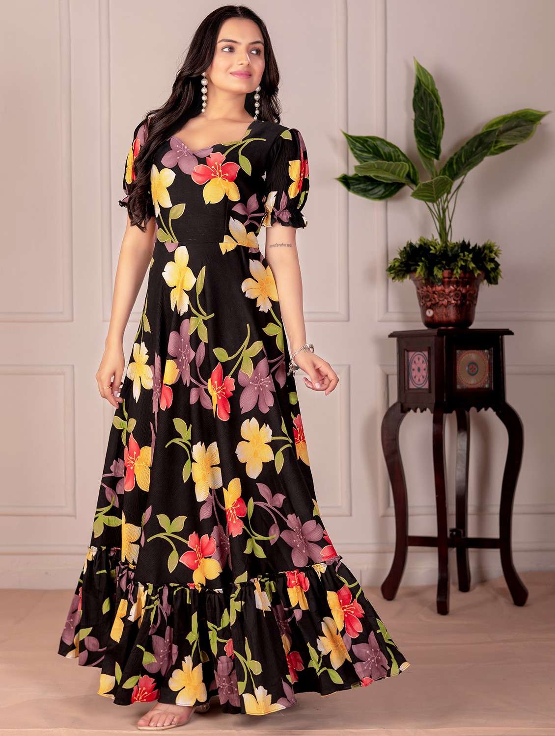 women floral print collared tiered maxi dress - 21991366 -  Standard Image - 2