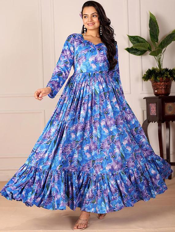 women printed long sleeve tiered maxi dress - 21991371 - Zoom Image - 0