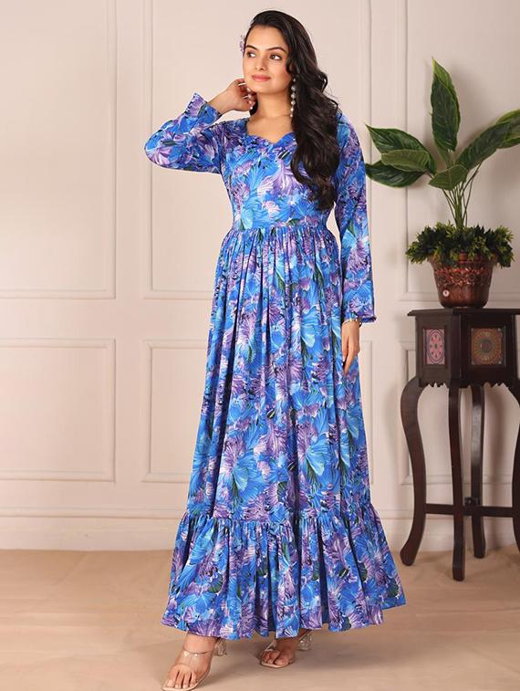 women printed long sleeve tiered maxi dress - 21991371 - Standard Image - 2