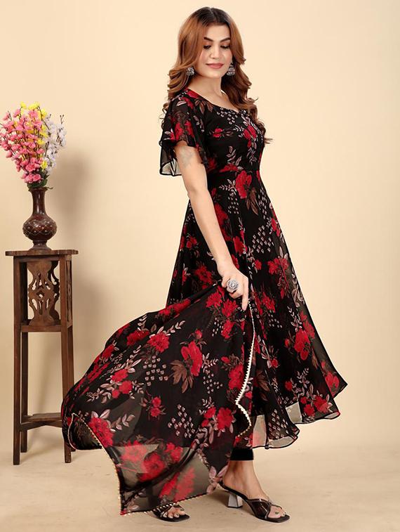 women floral print flared sleeve kurta and dupatta set - 21991373 - Standard Image - 2