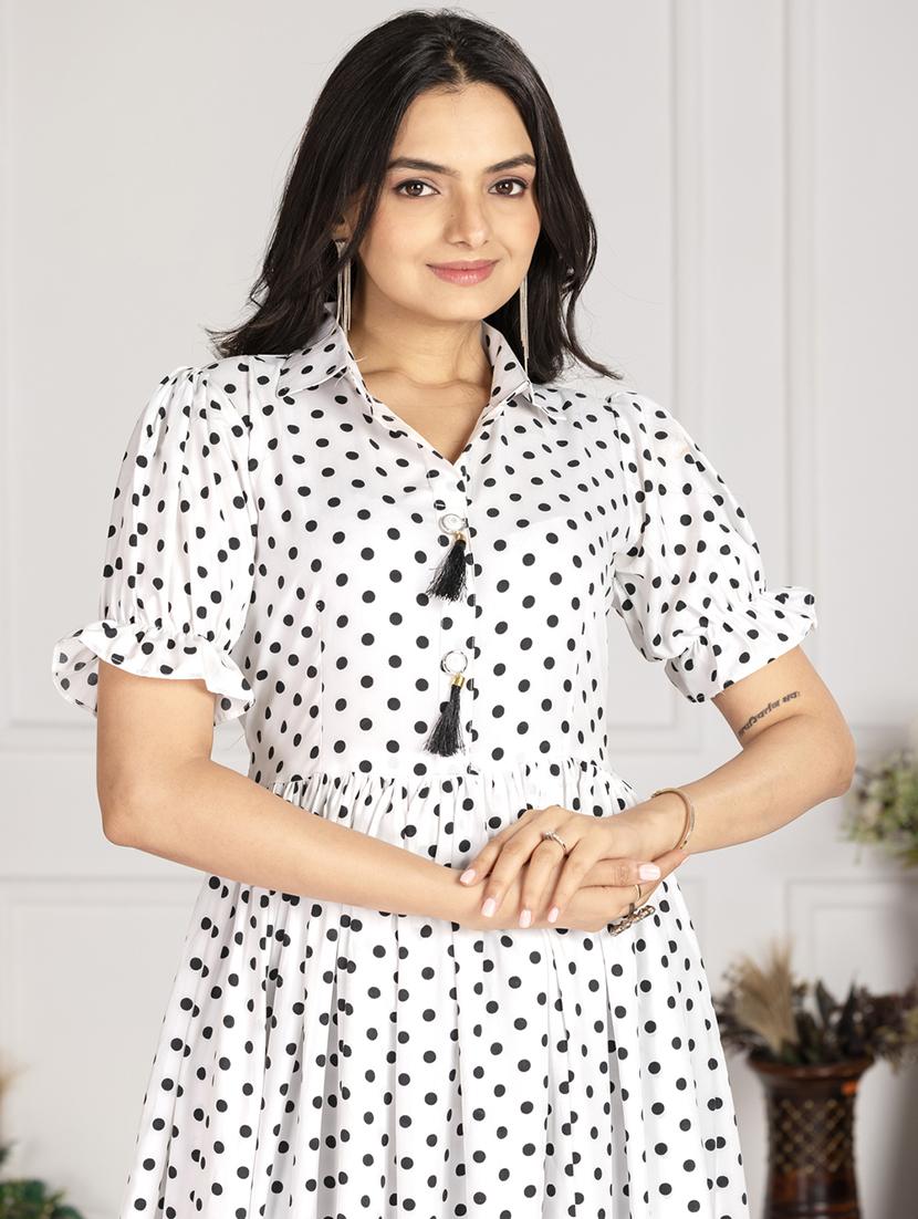 women polka doted puff sleeve tiered dress - 21991379 - Standard Image - 2
