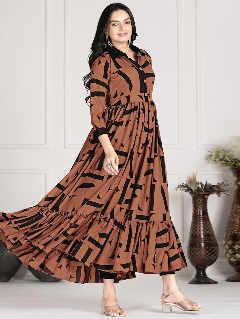 women printed collared tiered maxi dress - 21991384 - Standard Image - 2