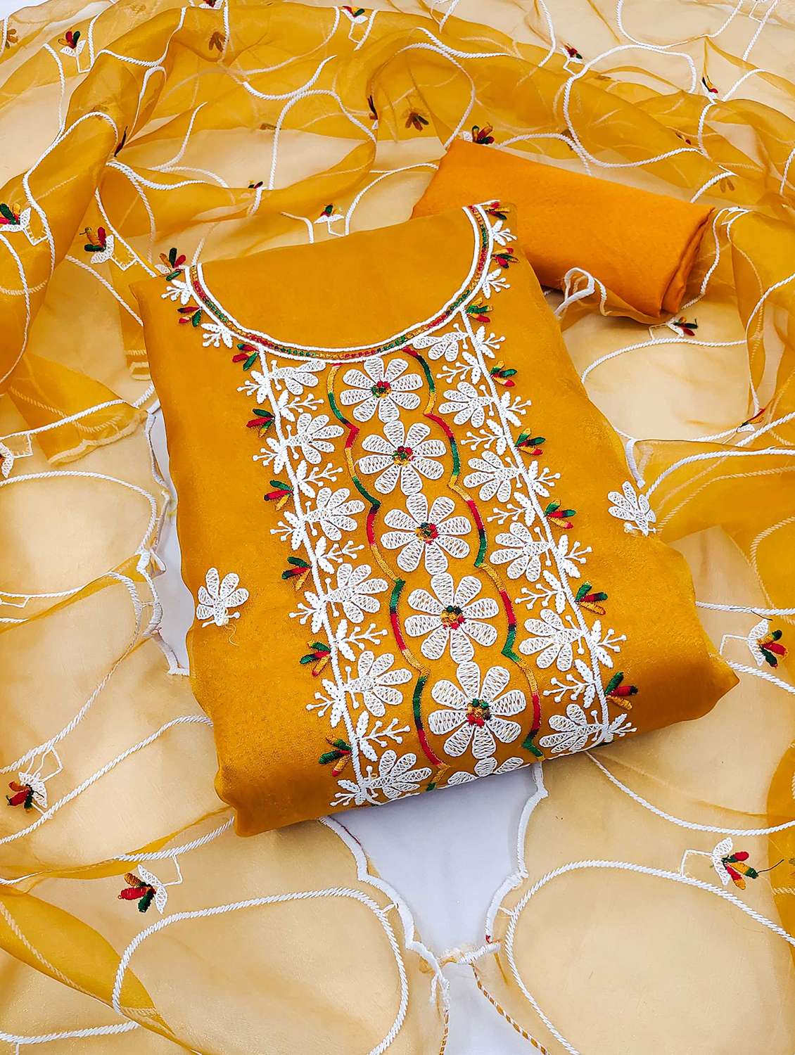 women solid with work embroidered unstitched suit set