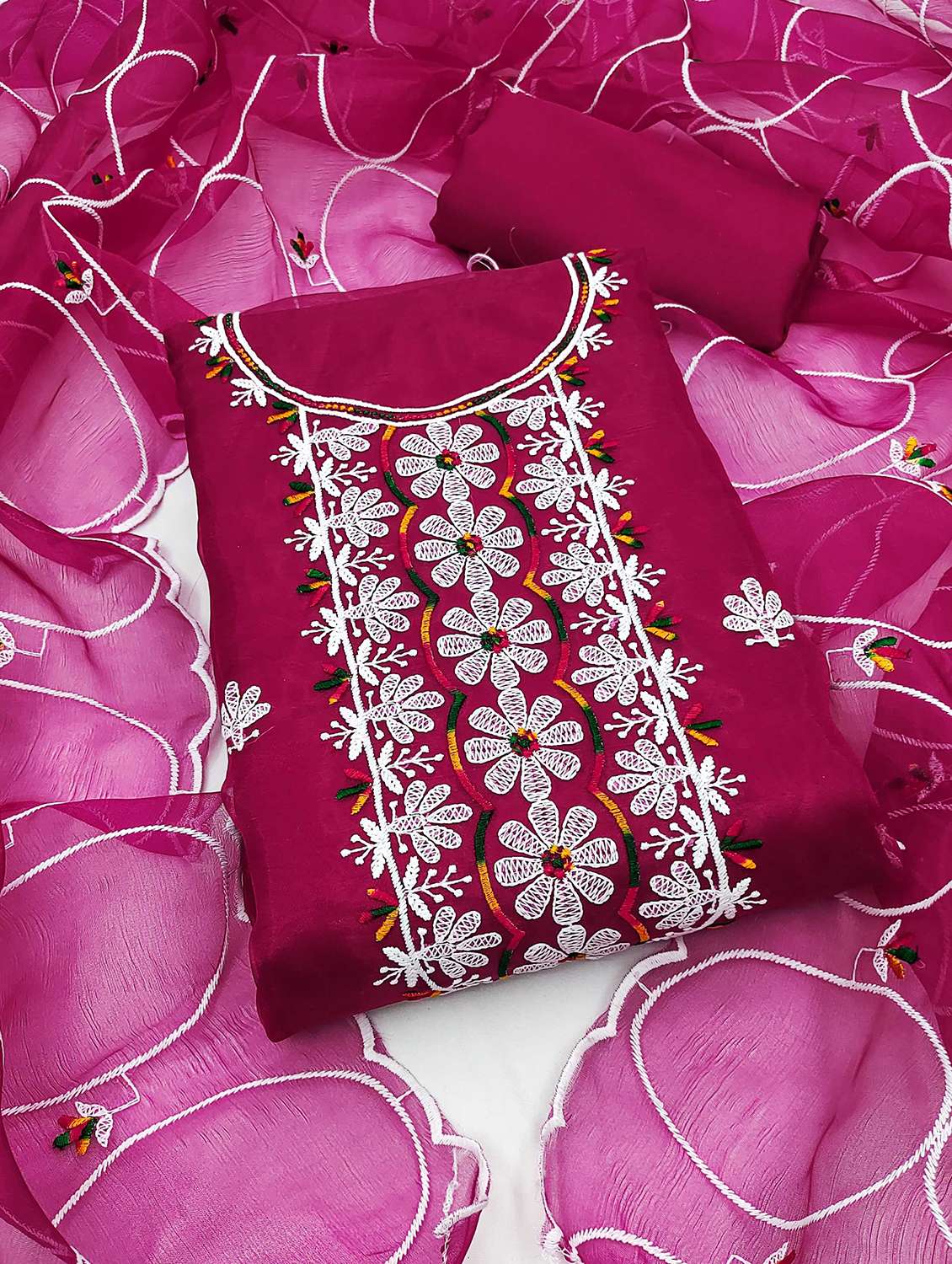 women solid with work embroidered unstitched suit set