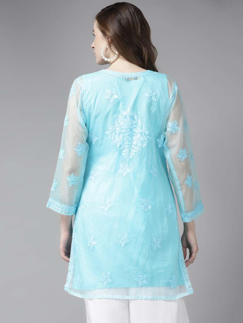 women solid with work long sleeve chikankari kurti - 21991571 -  Standard Image - 2