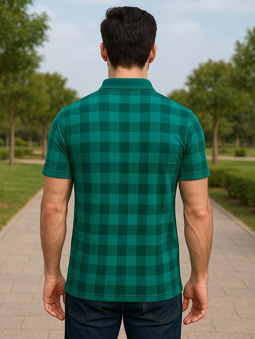 men checkered short sleeve regular fit polo t-shirt - 21991607 - Standard Image - 2