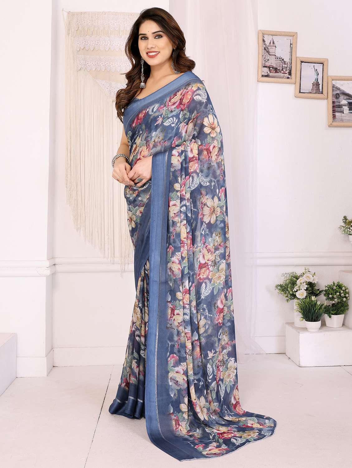 women floral printed saree with blouse - 21991630 -  Standard Image - 2