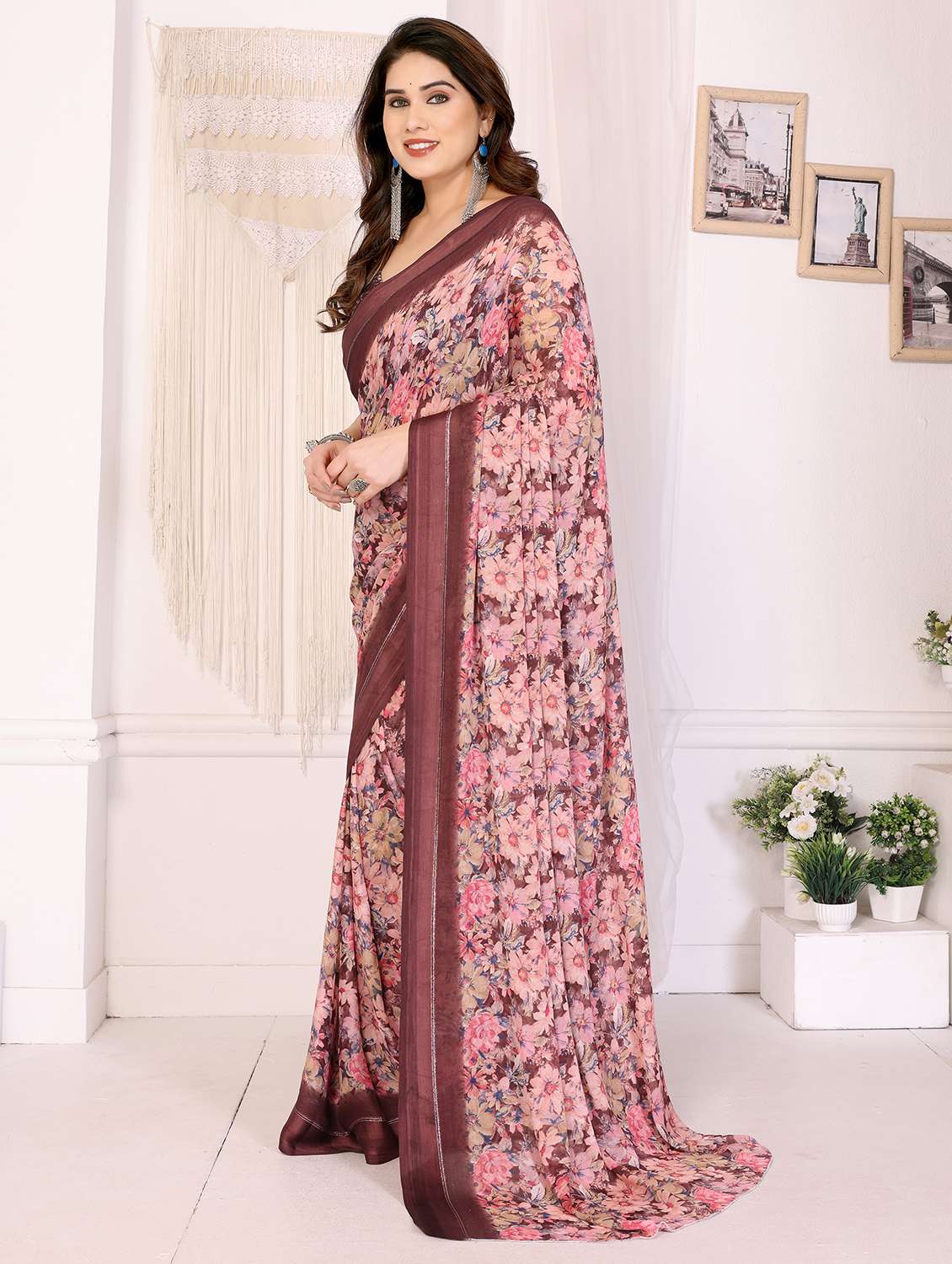 women floral printed saree with blouse - 21991638 -  Standard Image - 2