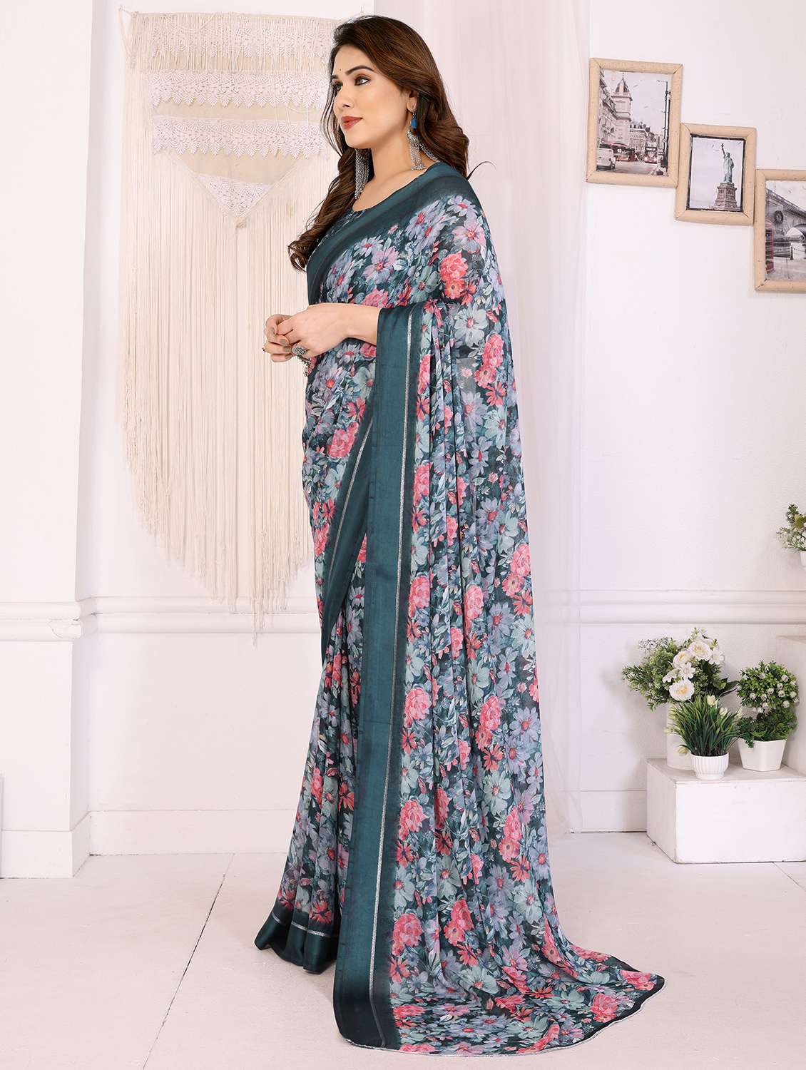 women floral printed saree with blouse - 21991639 -  Standard Image - 2