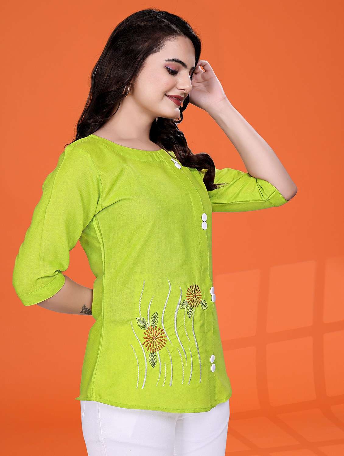 women floral three quarter sleeve a-line kurti - 21991806 -  Standard Image - 2