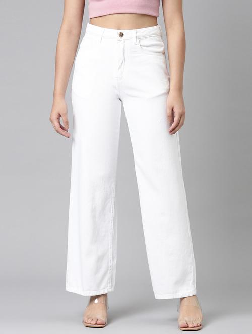 women solid high rise wide leg jean - 21991807 -  Standard Image - 0