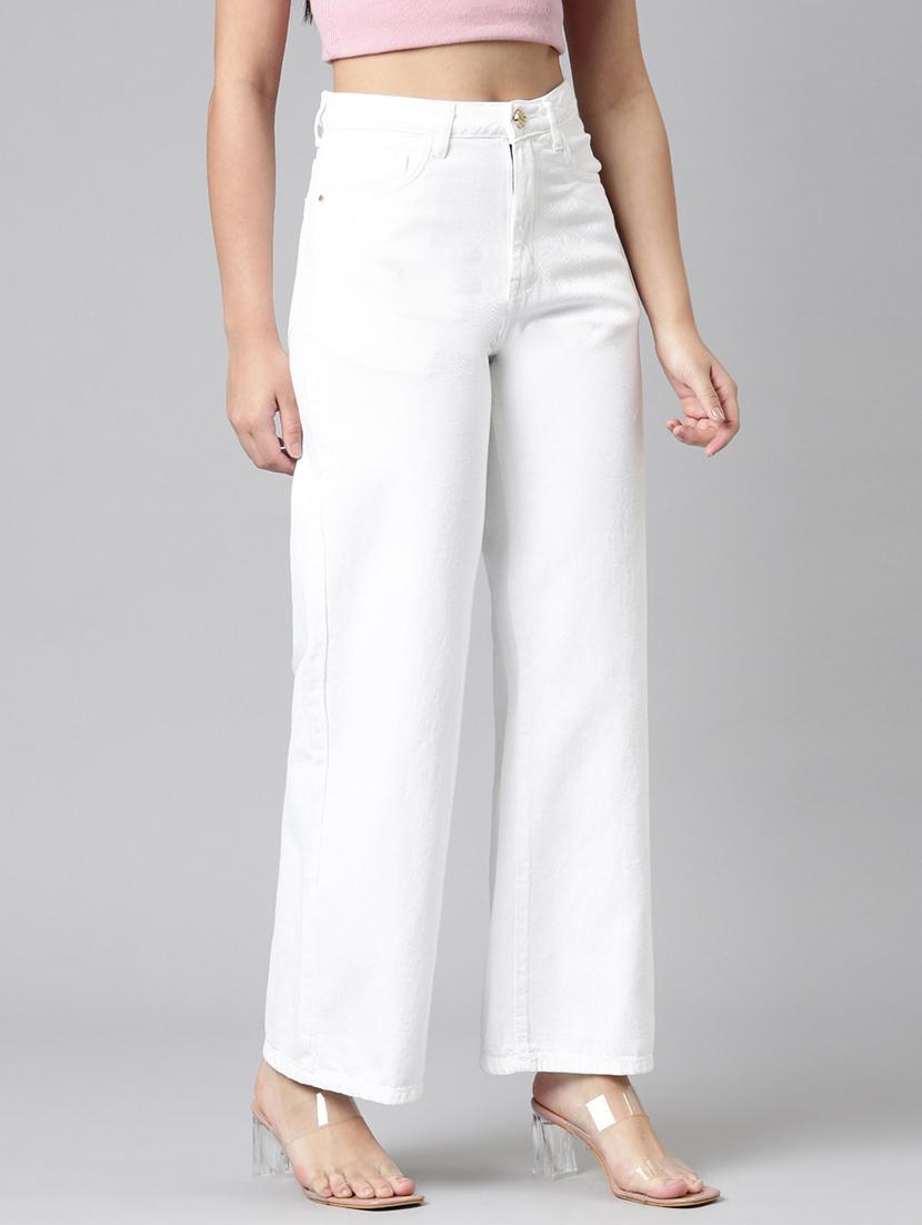 women solid high rise wide leg jean - 21991807 - Standard Image - 2
