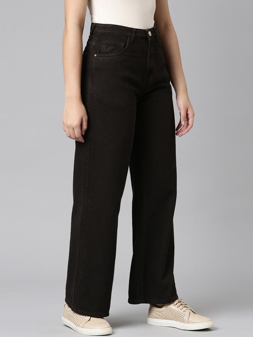 women solid high rise wide leg jean - 21991811 - Standard Image - 2