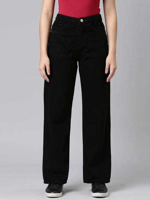 women solid high rise wide leg jean - 21991812 - Standard Image - 0