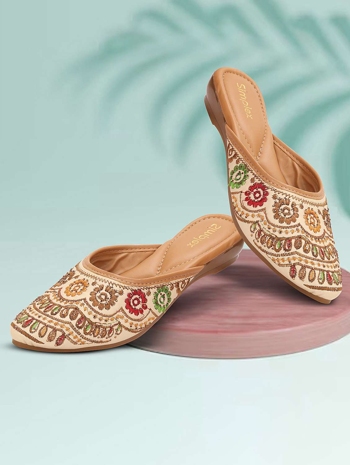 women embroidered slip on mules