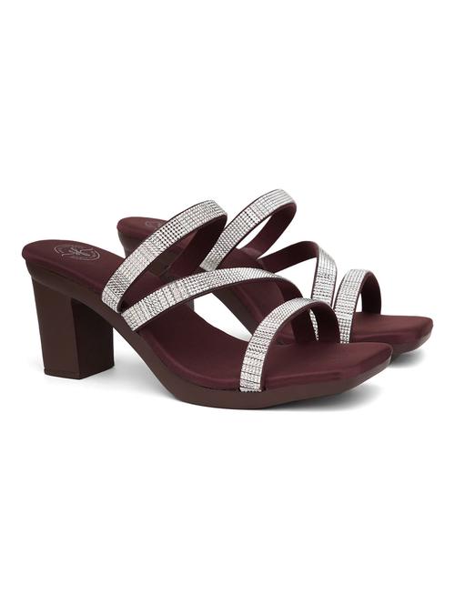 women brown embellished slip on block heels - 21991834 - Standard Image - 0