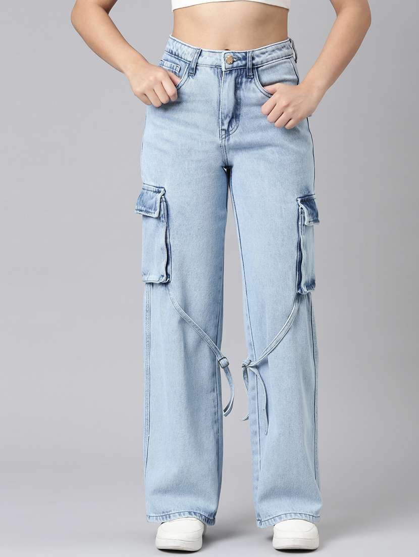 women solid high rise relaxed fit cargo