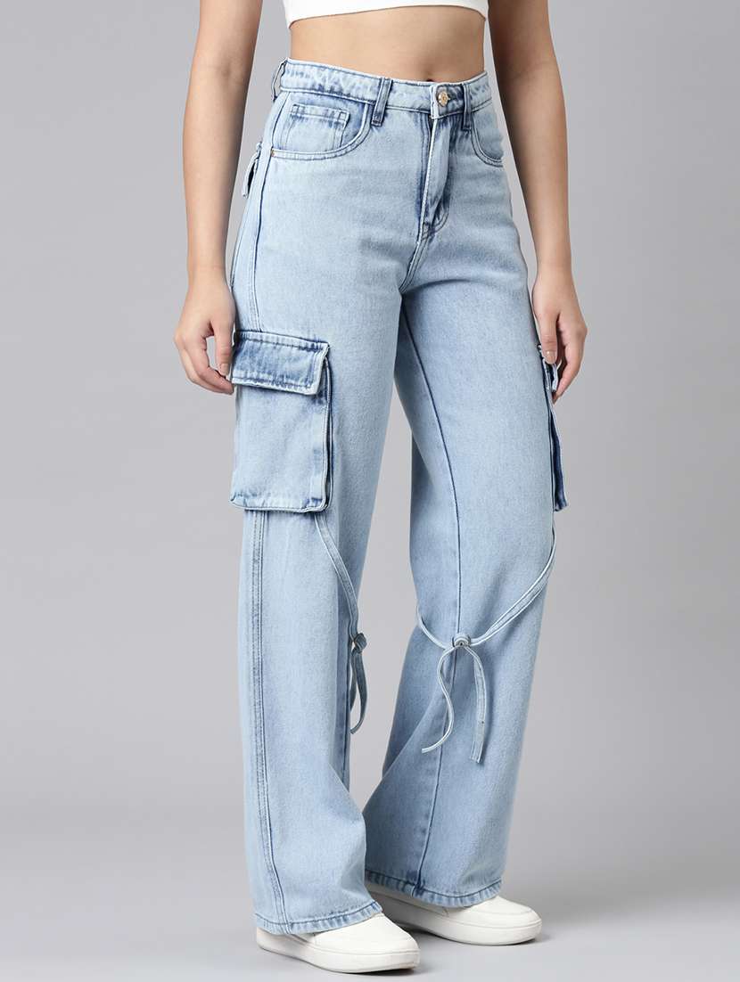 women solid high rise relaxed fit cargo - 21991874 - Standard Image - 2