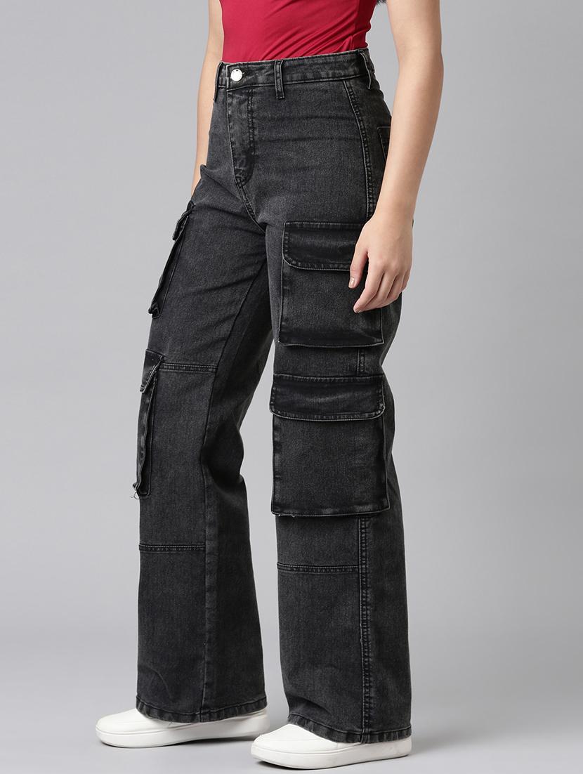 women solid high rise relaxed fit cargo - 21991875 - Standard Image - 2
