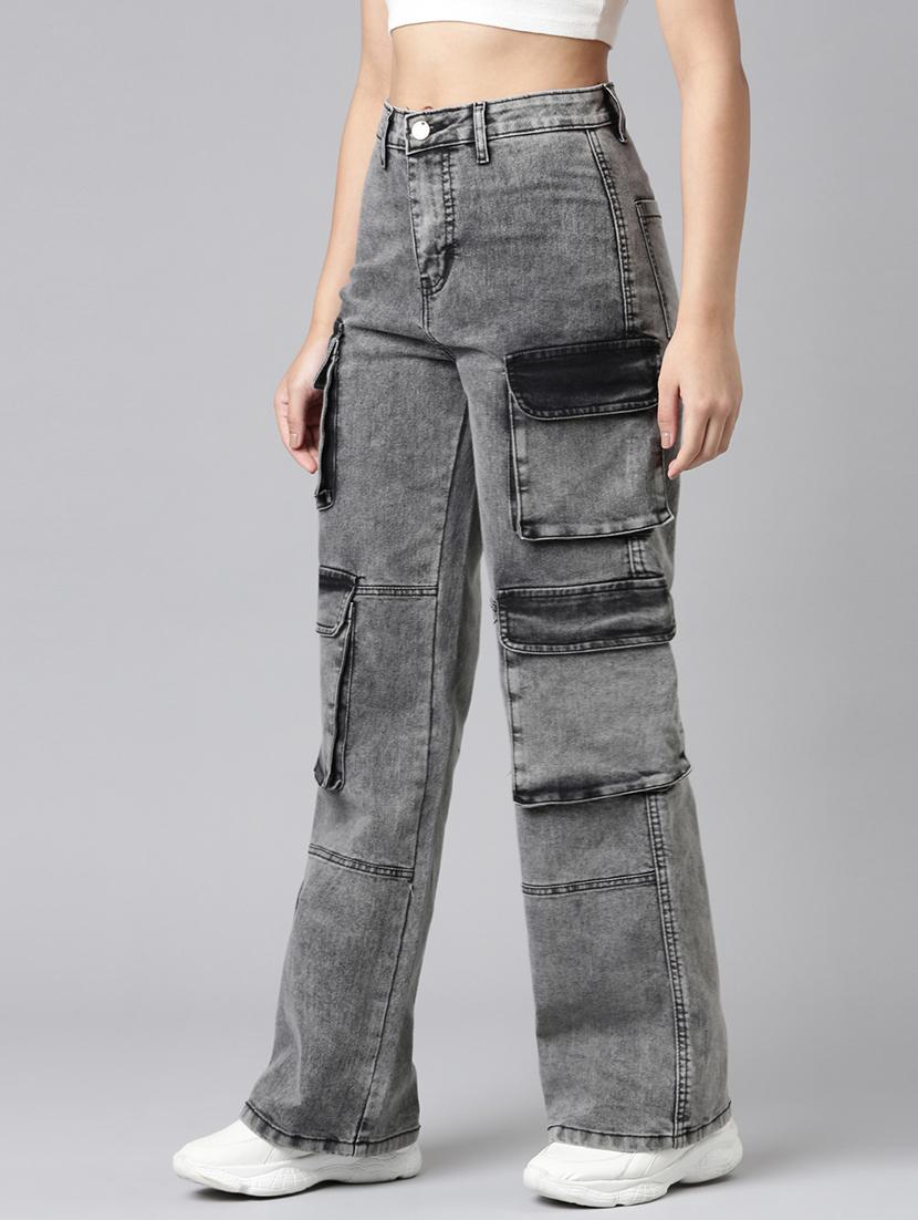 women solid high rise relaxed fit cargo - 21991876 - Standard Image - 2