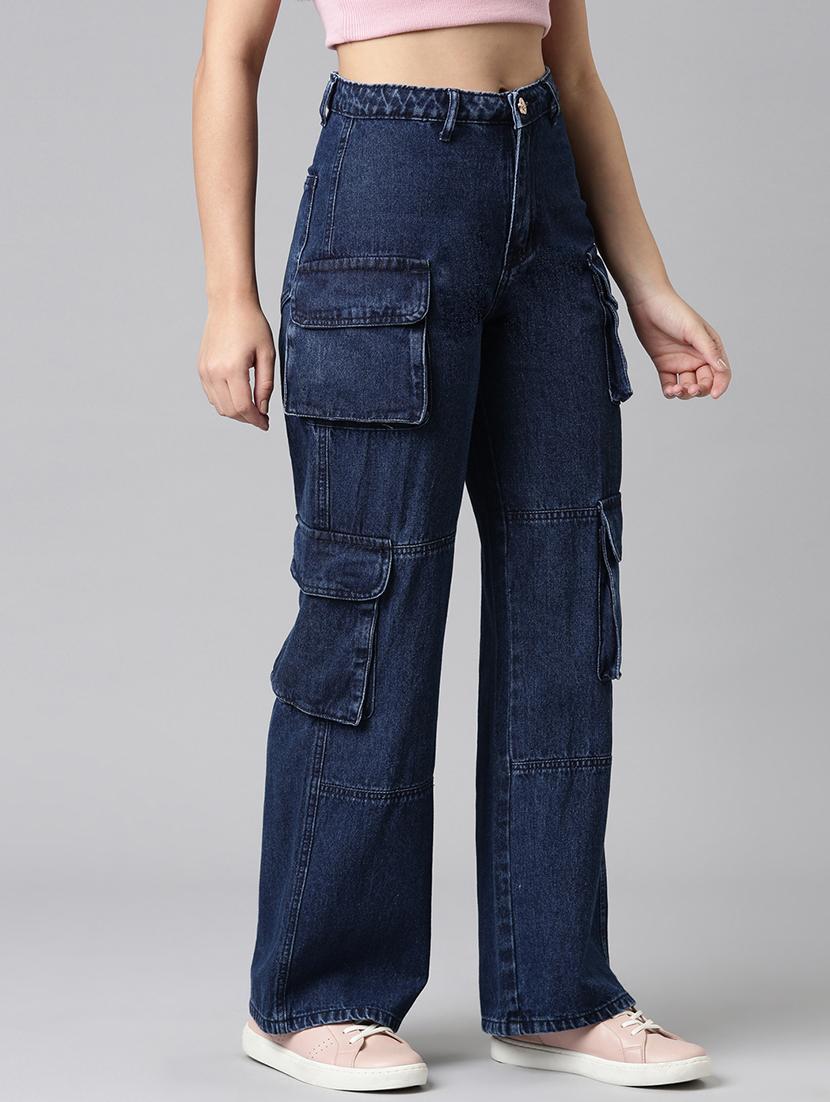 women solid high rise relaxed fit cargo - 21991877 - Standard Image - 2
