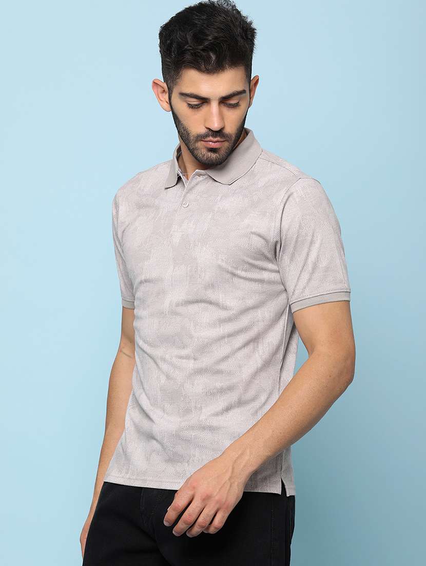 men printed short sleeve slim fit polo t-shirt