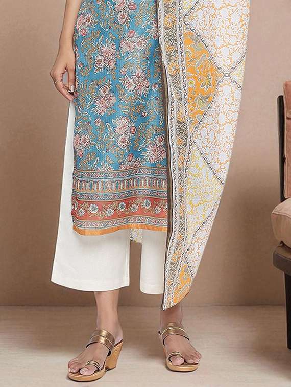 blue cotton blend kurta palazzo  set - 21991974 -  Standard Image - 2