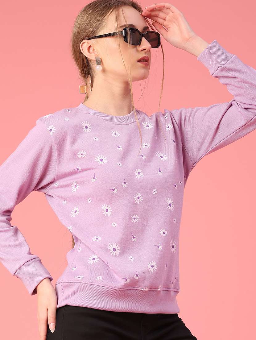 women floral long sleeve waist length pullover