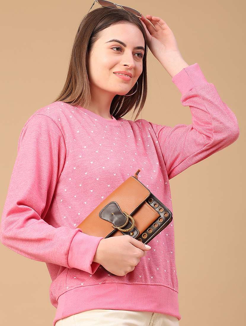 women printed long sleeve waist length pullover