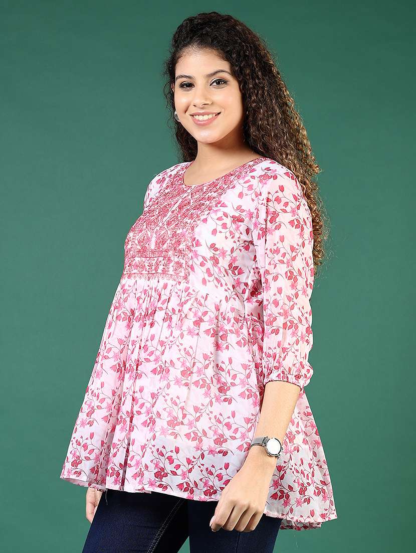 women printed three quarter sleeve kurti - 21992102 -  Standard Image - 2