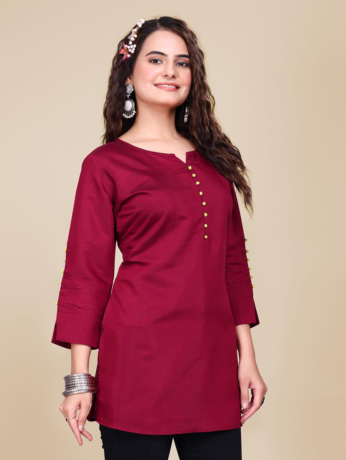 women solid three quarter sleeve straight kurti - 21992217 - Standard Image - 2