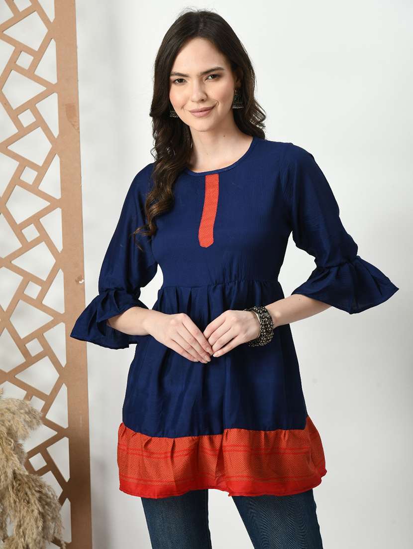 women color blocked bell sleeve tiered kurti - 21992219 -  Standard Image - 2