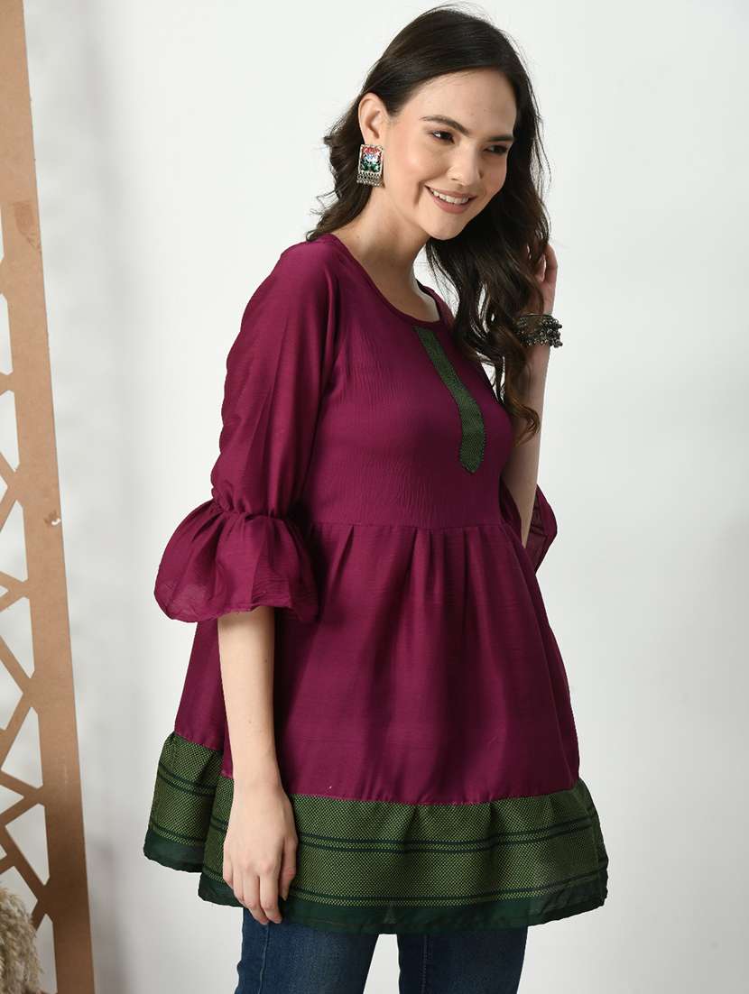 women color blocked bell sleeve tiered kurti - 21992221 -  Standard Image - 2