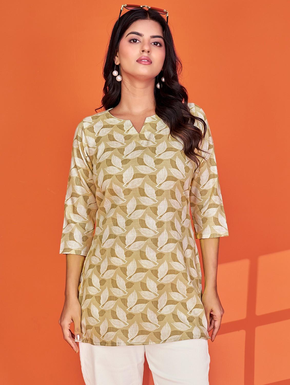women printed three quarter sleeve straight kurti - 21992224 - Standard Image - 2