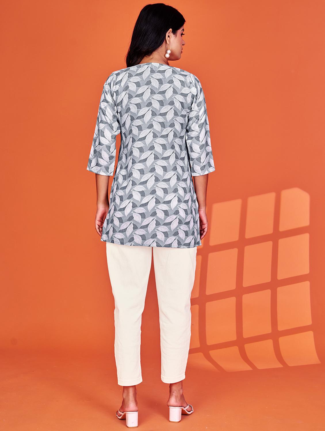 women printed three quarter sleeve straight kurti - 21992225 - Standard Image - 2