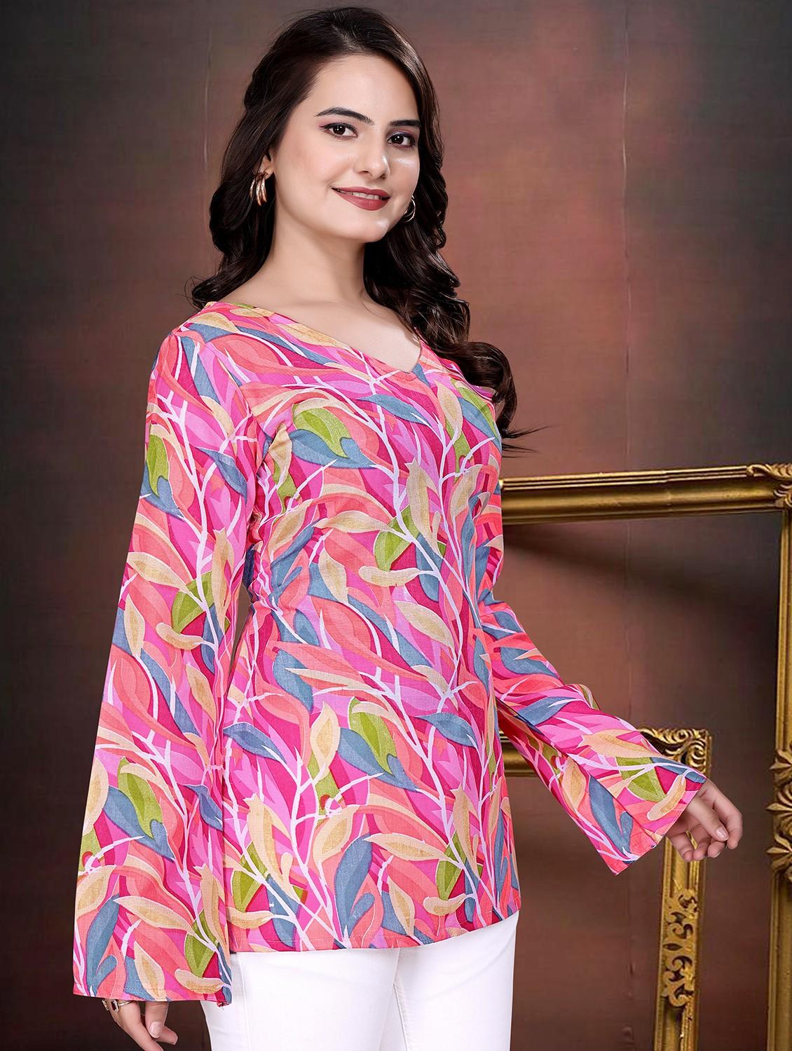 women printed bell sleeve straight kurti - 21992226 - Standard Image - 2