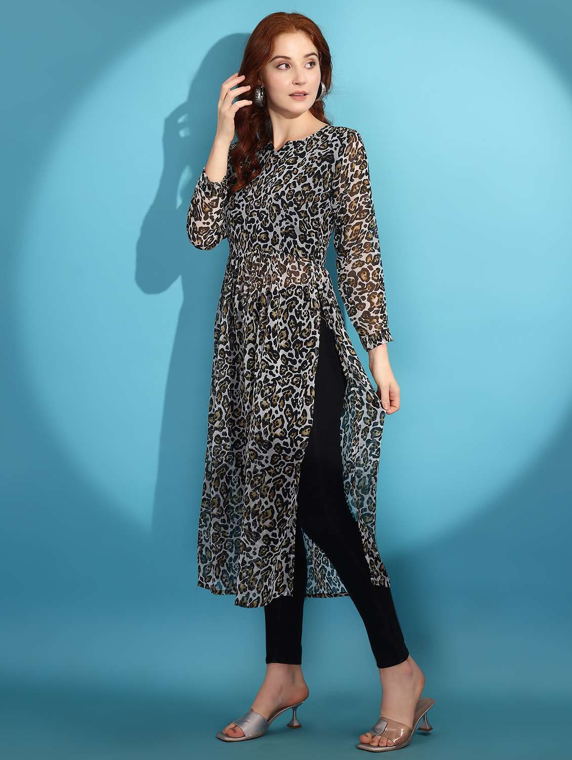 women animal prin long sleeve side slit kurta - 21992366 - Standard Image - 2